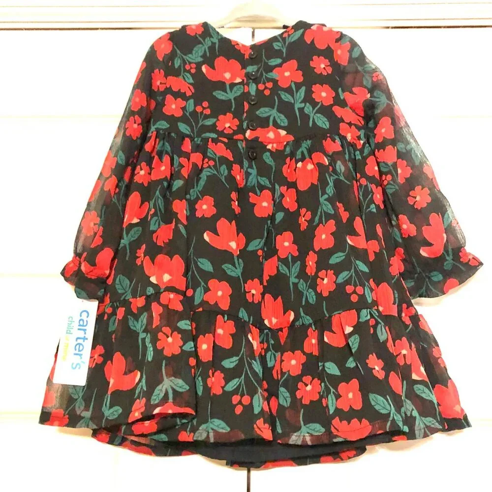 NWT CARTERS Child of Mine Long Sleeve Chiffon Petticoat Dress Black\Red 2T